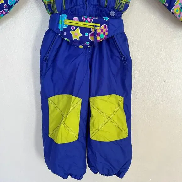 FERA Snowsuit Girl's One Piece Insulated Blue Green Size 4 Hooded Fanny Pack